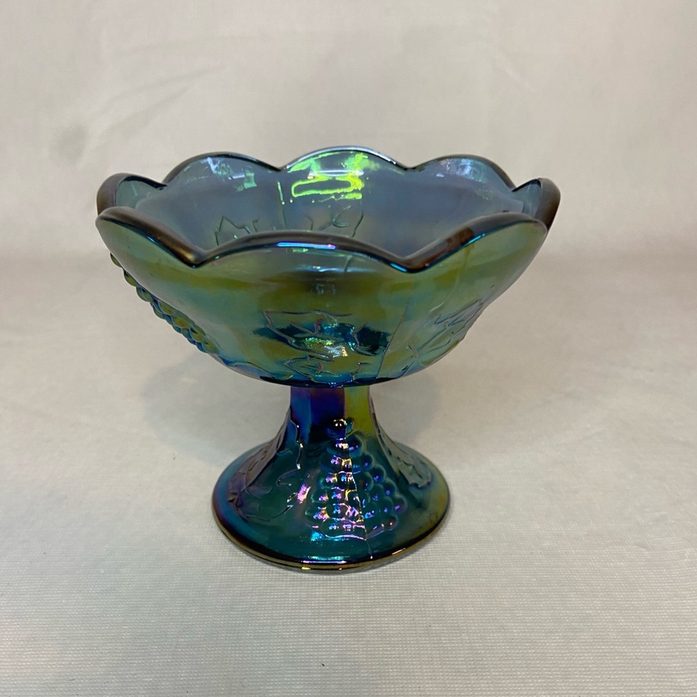 Indiana Glass Blue Harvest Grape Carnival Glass Candle Holder
